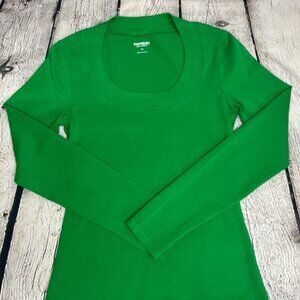 Express Green "Sexy Stretch" Long Sleeve Top | Low Neck | Women's XS
